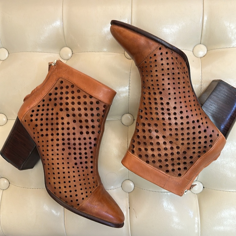 Rebecca Minkoff Perforated Tan Leather Ankle Booties